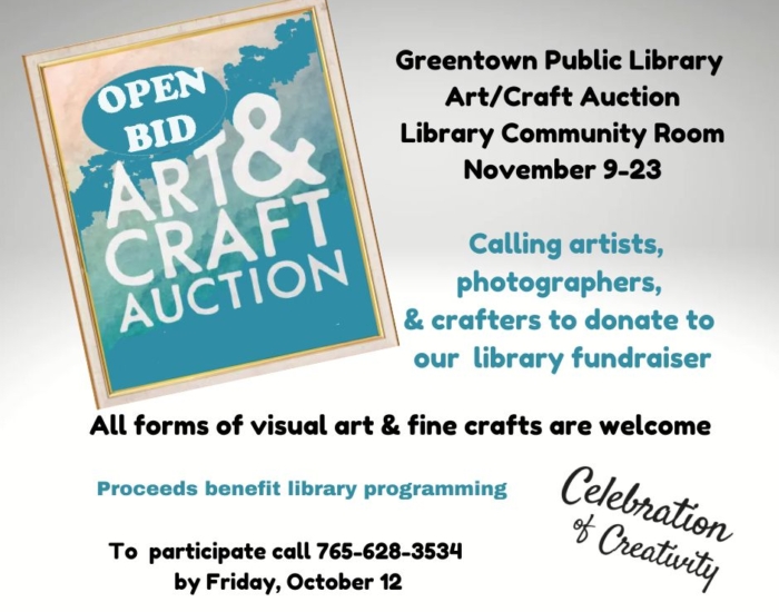 We are excited to announce that the Greentown Public Library will be hosting an ArtCraft Auction from November 9 to November 23. This event aims to celebrate creativity and support our library’s p