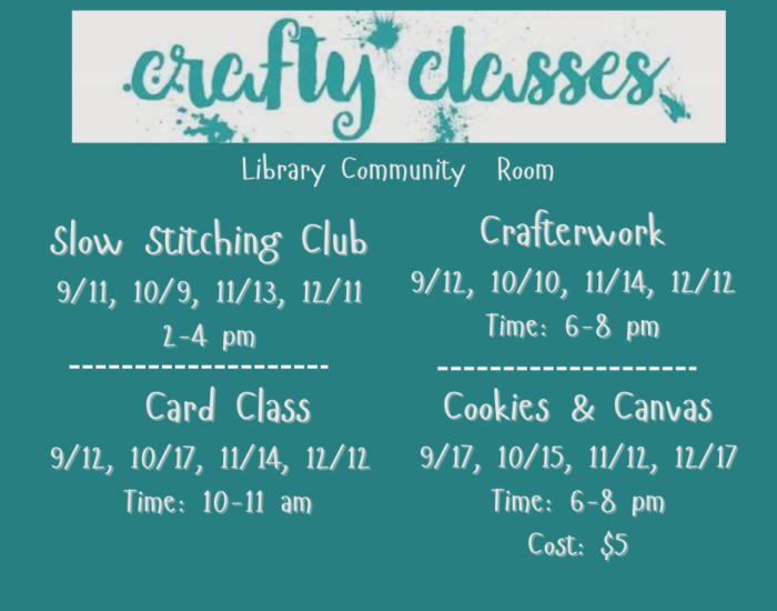 Slow Stitching Club Library Community Room 911, 109, 1113, 1211 2-4 pm(1)